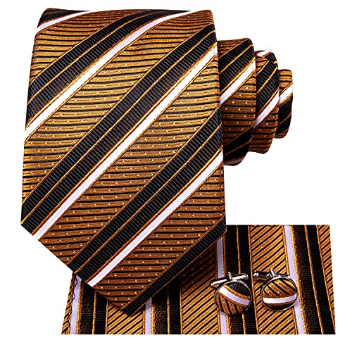 Dubulle Mens Black Gold Striped Tie WOVEN Necktie for Men and Handkerchief Cufflinks Set Wedding Formal Business - Image 2