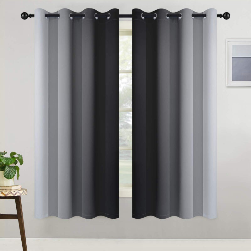 COSVIYA Grommet Ombre Room Darkening Curtains 63 inch Length, Black and Greyish White Gradient Drapes Light Blocking Insulated Thermal Window Curtains for Bedroom/Living Room,2 Panels,52x63 inches - Image 2