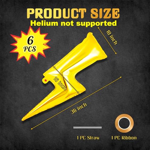 YOTHORN 6 Pcs Large Lightning Balloons36 Inch Lightning Bolt Foil BalloonsFlash Balloon for PartyBolt Shape Foil Balloon for Birthday Party Wedding Baby Shower Boys Electric Supplies Yellow - Image 5