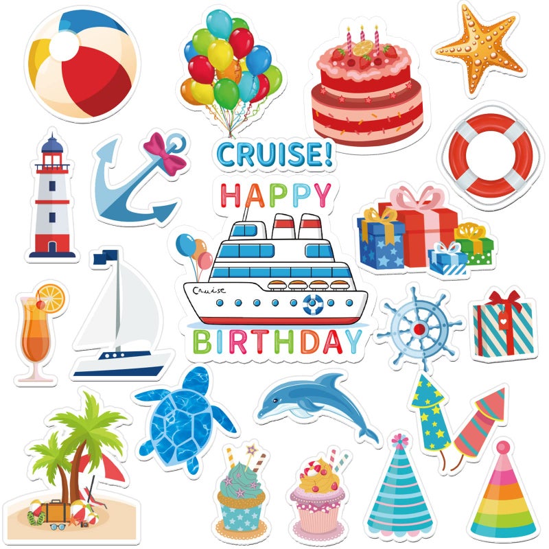 JULMELON Cruise Door Decorations Magnetic 22pcs Funny Birthday Reusable Cruise Door Magnets Stickers for Cruise Cabin Door Stateroom Ship Carnival Refrigerator Car Accessories