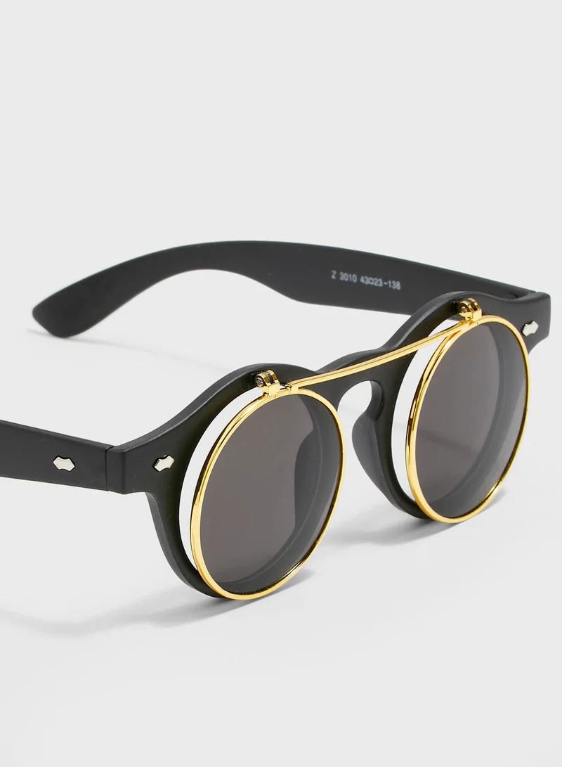Ginger Flip Top Lens Detail Round Sunglasses