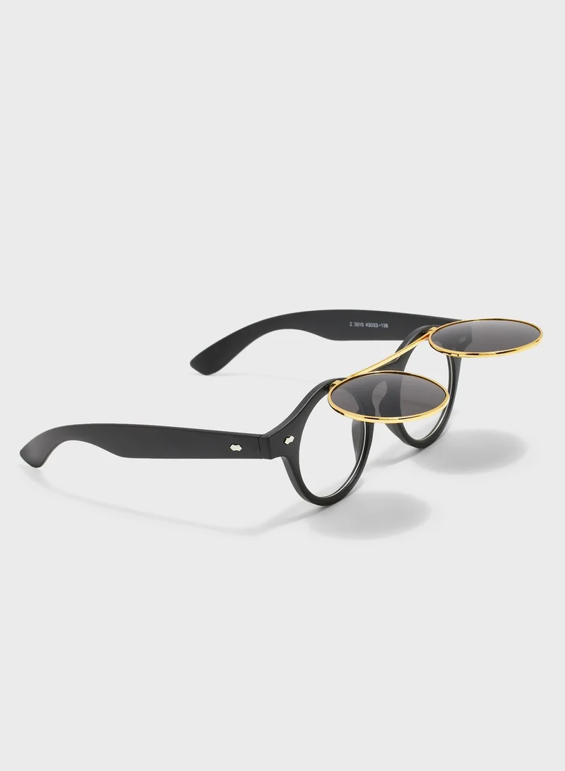 Ginger Flip Top Lens Detail Round Sunglasses