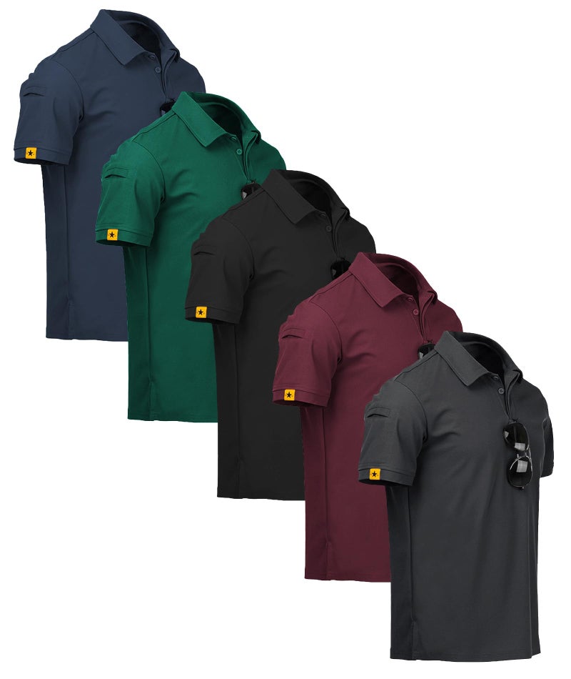 ZITY 5 Pack Mens Polo Shirt Short Sleeve Sports Golf Tennis T-Shirt Moisture-Wicking Summer Shirts Darkblue Forest Black Wine Deepgrey Large - Image 1