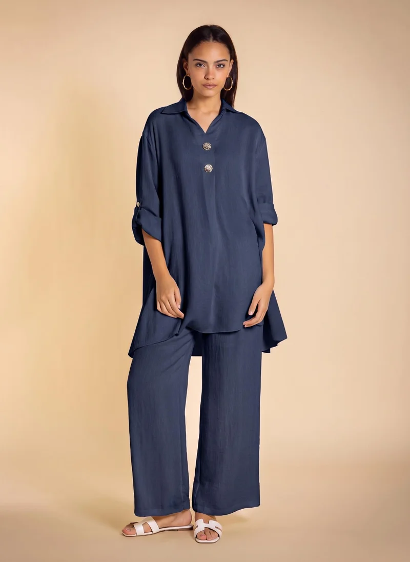 SHAPES COTTON BLEND FLOWING SHIRT SET