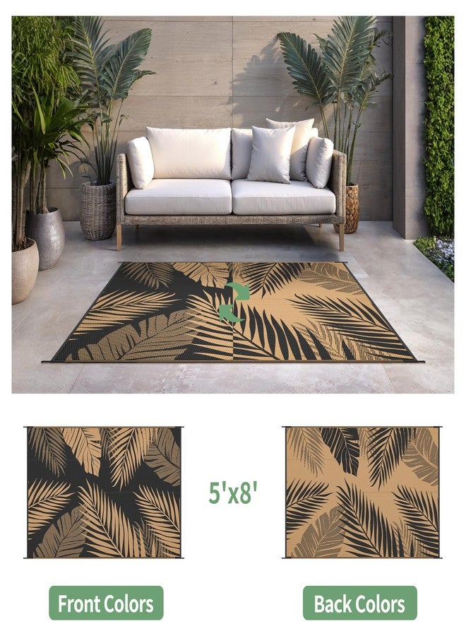 sarben Outdoor Rug 5’x8’ Waterproof for Patio Clearance, Reversible Indoor Outdoor Plastic Straw Camping Rug Carpet, RV Mat, Large Area Rug for Deck, Backyard, Balcony, Porch, Beach, Black & Brown - Image 2