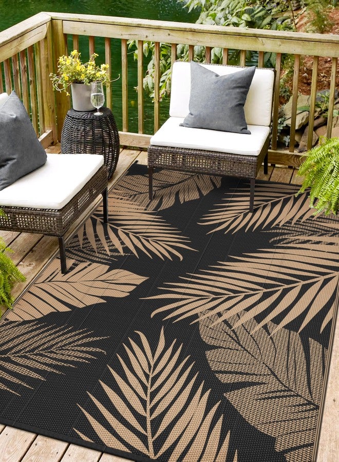 sarben Outdoor Rug 5’x8’ Waterproof for Patio Clearance, Reversible Indoor Outdoor Plastic Straw Camping Rug Carpet, RV Mat, Large Area Rug for Deck, Backyard, Balcony, Porch, Beach, Black & Brown - Image 1