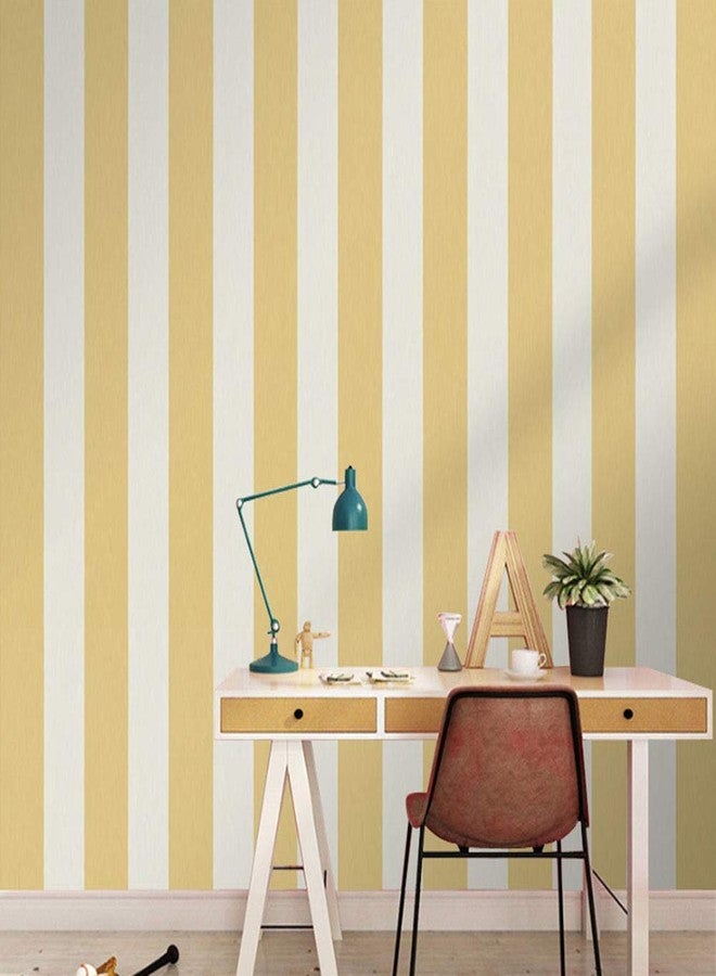 TAOGIFT Peel and Stick Vinyl Yellow and White Striped Wallpaper Contact Paper Wallpaper Self Adhesive Stripe Shelf Liner Dresser Drawer Cabinets Liner Furniture Wall Paper Sticker Removable (17.7x117 Inches) - Image 1