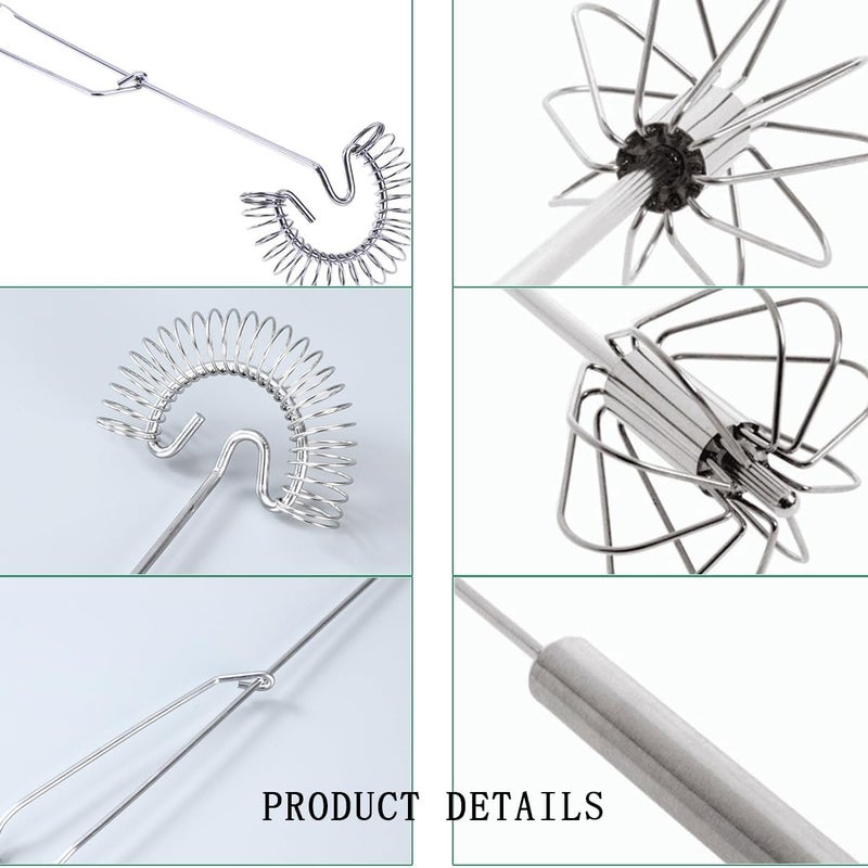 ELECDON 3 Pack Stainless Steel Egg Whisk Set, Hand Push Rotary Milk Frother with 2 Styles, Manual Mixer for Beating Eggs Whipping Cream Mixing Smoothies Cooking Tools - Image 5