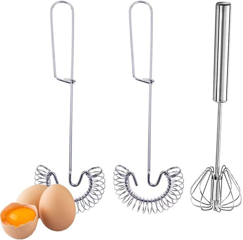 ELECDON 3 Pack Stainless Steel Egg Whisk Set, Hand Push Rotary Milk Frother with 2 Styles, Manual Mixer for Beating Eggs Whipping Cream Mixing Smoothies Cooking Tools - Image 1