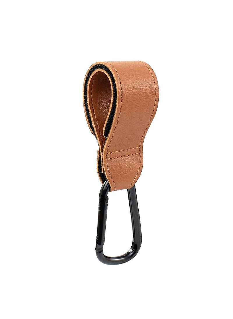 Multifunctional Leather Aluminum Carabiner Hook for Strollers Brown