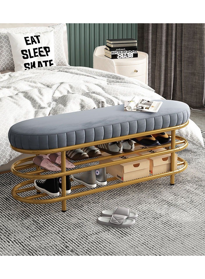 Velvet Shoe Bench with Double Shelf, Modern End Of Bed Bench - Entryway Shoe Rack Bench with Metal Base for Living Room, Bedroom & Hallway - Image 4