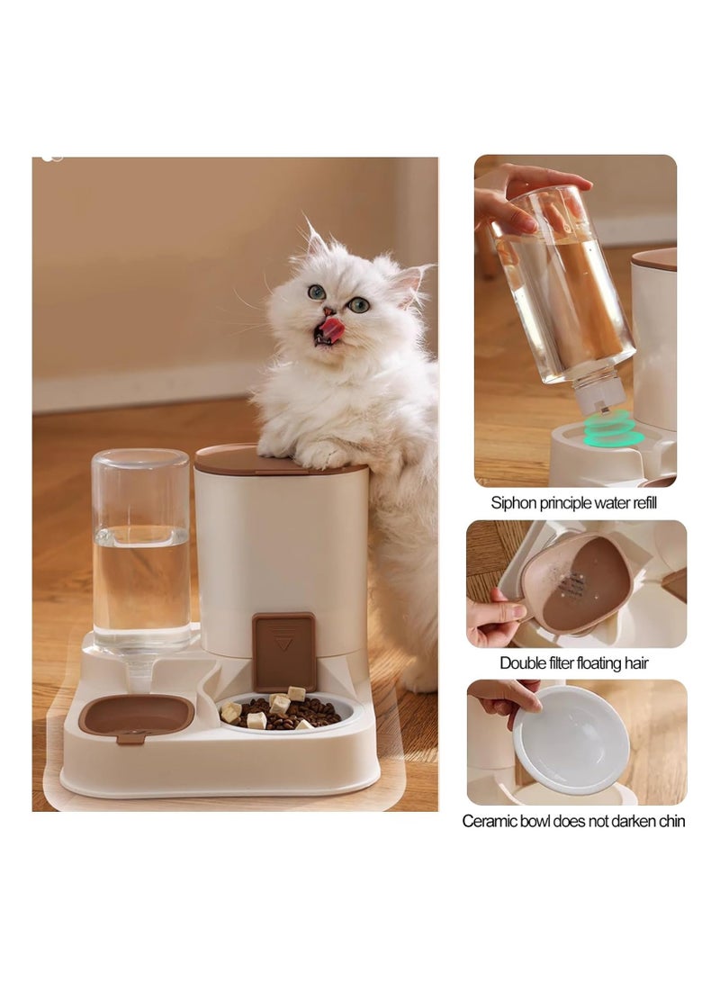 Excefore Automatic Cat Feeder, 2.3 L Cat Feeder with Ceramic Bowl, Automatic Pet Feeder and Water Dispenser 2 in 1 Suitable for Small Medium Dog Puppy Kitten(Brown) - Image 3