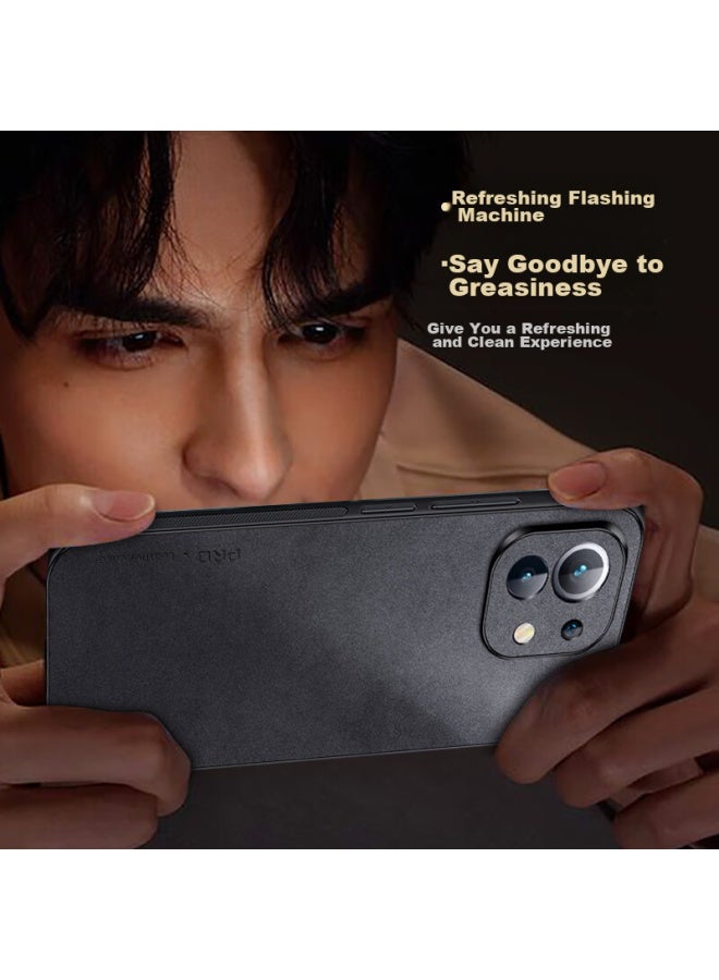 Shangsu, Suitable For Xiaomi 11 Phone Case, Mi 11 Protective Cover, Shockproof, Full Lens Protection, Soft Shell, Simple Luxury, Lambskin Silicone Outer Case, Women's And Men's Leather Case, Black - Image 3