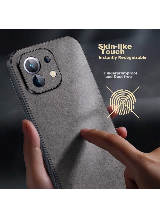 Shangsu, Suitable For Xiaomi 11 Phone Case, Mi 11 Protective Cover, Shockproof, Full Lens Protection, Soft Shell, Simple Luxury, Lambskin Silicone Outer Case, Women's And Men's Leather Case, Black - Image 5