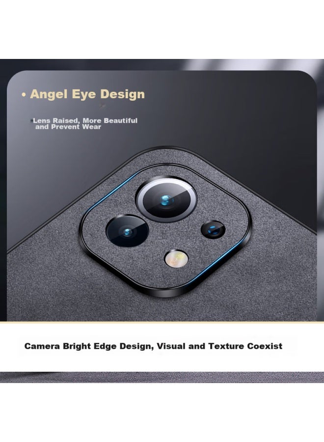 Shangsu, Suitable For Xiaomi 11 Phone Case, Mi 11 Protective Cover, Shockproof, Full Lens Protection, Soft Shell, Simple Luxury, Lambskin Silicone Outer Case, Women's And Men's Leather Case, Black - Image 2