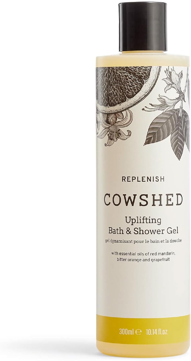 Cowshed Bath Shower Gel 300ml Replenish Uplifting Body Wash for Women Men Natural Body Wash No Parabens Hydrating Vegan Shower Gel with Red Mandarin Bitter Orange and Grapefruit