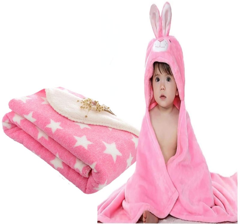 BRANDONN New Born Baby Blankets Combo Pack of Wrapper Sheet Blanket and Baby Bath Towel Pack of 2 - Image 1