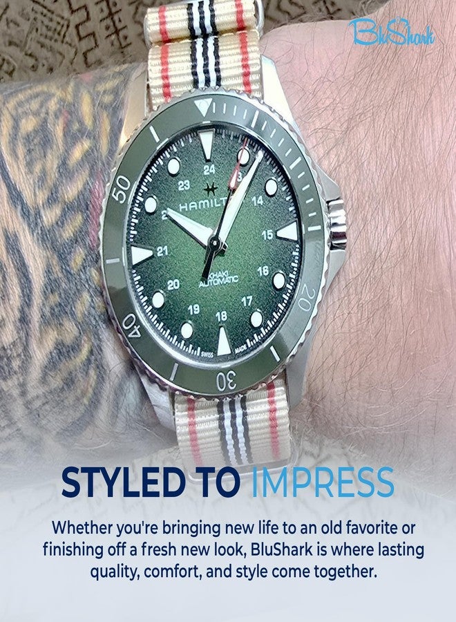 BluShark, Original Collection Military-Style Waterproof Watch Strap, Fits All Timepiece Brands, Durable Nylon Wristwatch Accessories with Stainless Steel Buckle - 18mm, 20mm, 22mm & 24mm Watch Bands - Image 5