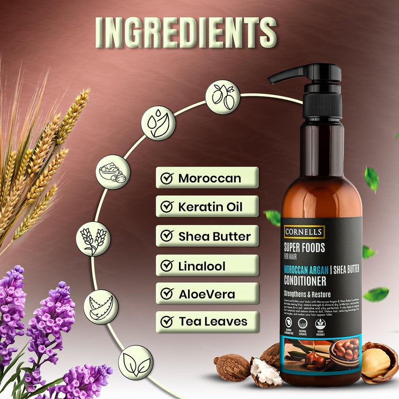 CORNELLS WELLNESS CORNELLS Super Foods Moroccan Argan & Shea Butter Conditioner | for Strengthens & Restores Hair for Male & Women | Sulfate & Paraben Free, Vegan Friendly, Natural Extracts - 500ml - Image 2