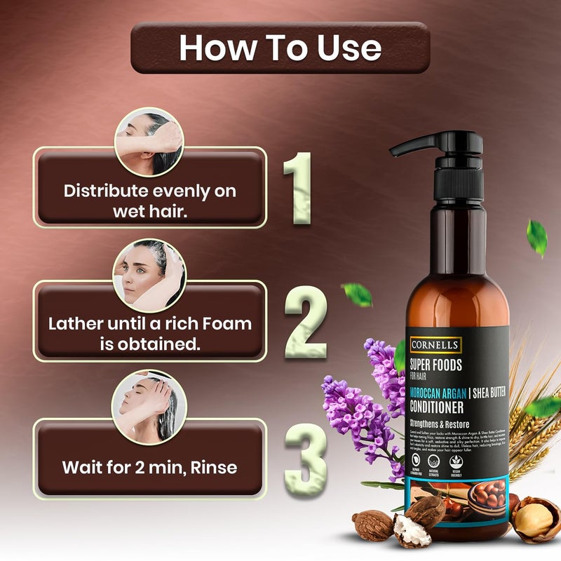 CORNELLS WELLNESS CORNELLS Super Foods Moroccan Argan & Shea Butter Conditioner | for Strengthens & Restores Hair for Male & Women | Sulfate & Paraben Free, Vegan Friendly, Natural Extracts - 500ml - Image 5