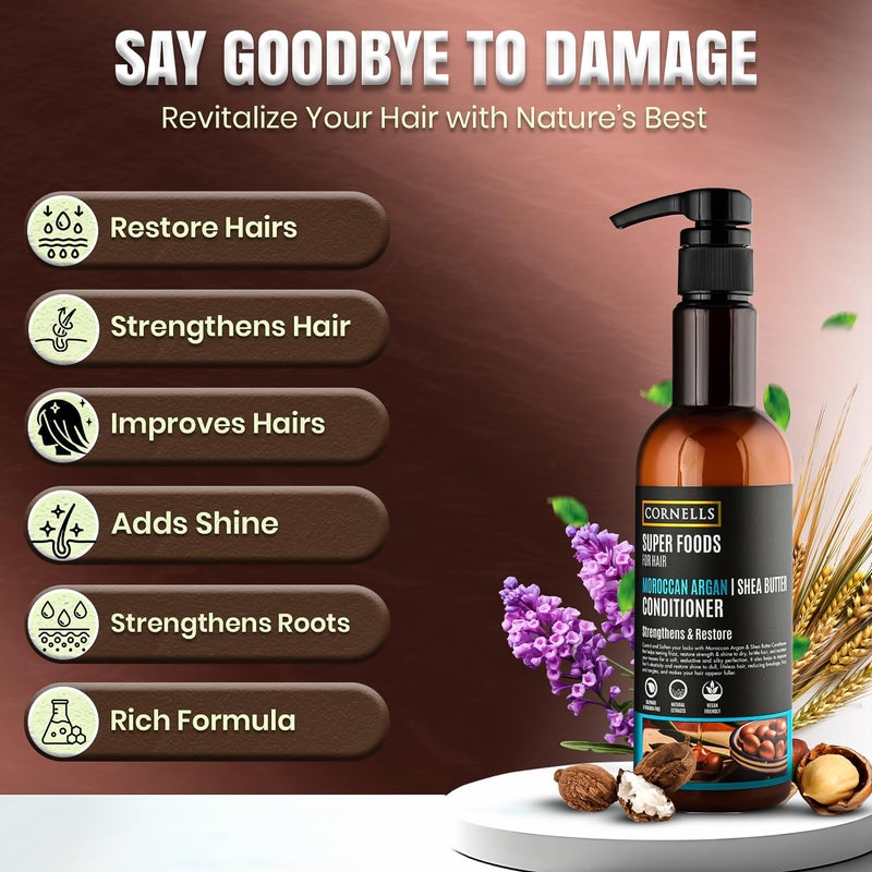 CORNELLS WELLNESS CORNELLS Super Foods Moroccan Argan & Shea Butter Conditioner | for Strengthens & Restores Hair for Male & Women | Sulfate & Paraben Free, Vegan Friendly, Natural Extracts - 500ml - Image 3