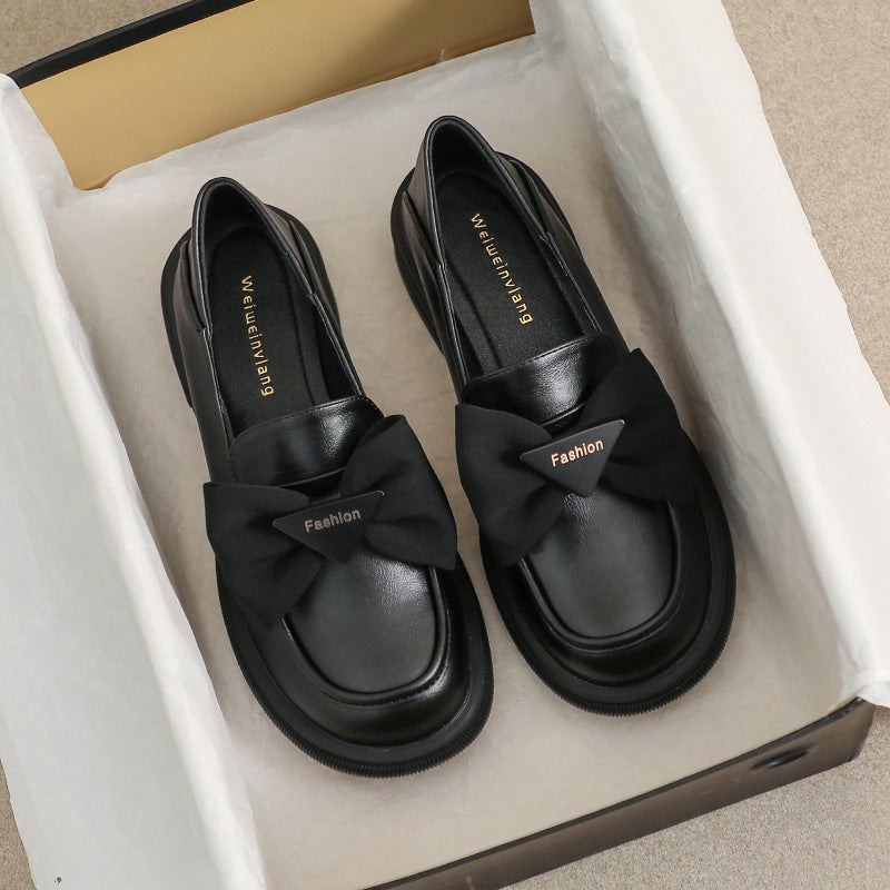 Cowhide Leather Shoes Joker Thick-Soled Single-Layer Shoes British Loafers Plus Size Women'S Shoes 41-43 - Image 1