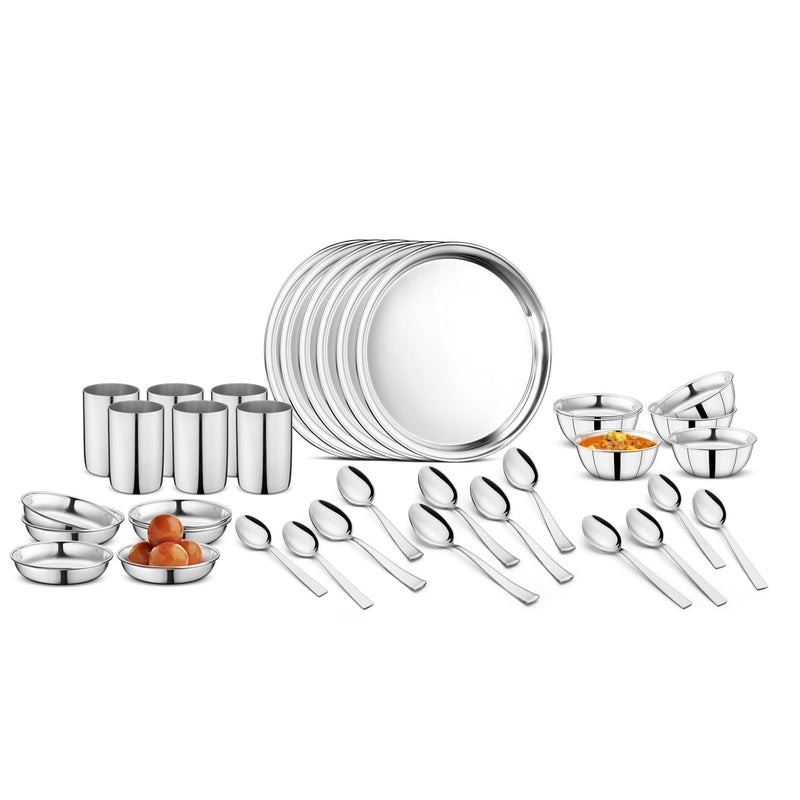 RJ kitchenware Store Dinner Set 36 PSC Premium Stainless Steel Dinner Set of 36 Pcs |22 Gauge | Kitchen Set for Home | Heavy Gauge |Long-Lasting Quality | Elegant Design | Silver Colour - Image 1