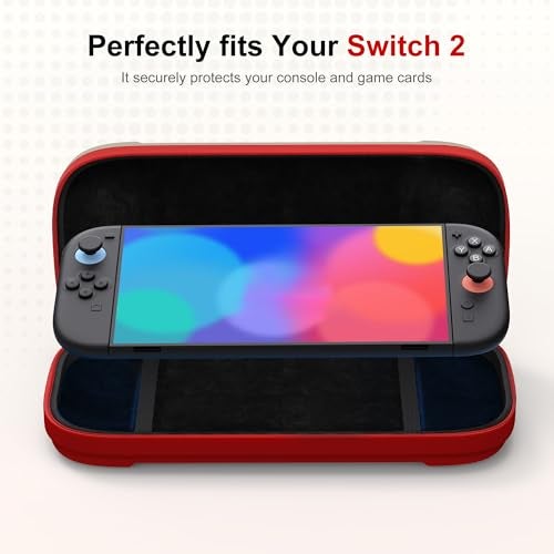 STARTRC GAMES Slim Carrying Case for Nintendo Switch 2 2025, Hard Shell Travel Case with 12 Game Card Slots, Portable Carry Bag for Switch 2 Console White & Red - Image 2