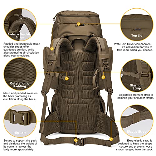 Mardingtop 60L Military Internal Frame Backpack for Hiking,Camping,Hunting,Rucksack Backpack with Rain Cover - Image 5