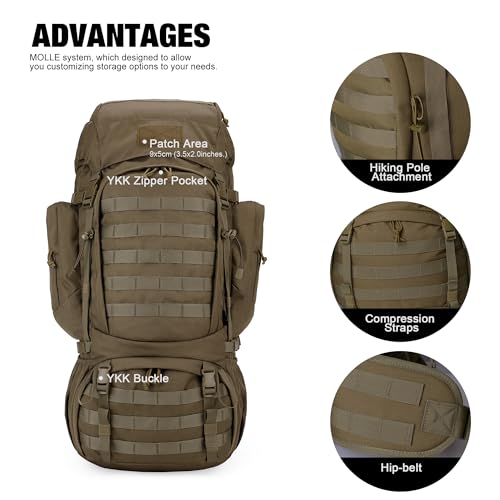 Mardingtop 60L Military Internal Frame Backpack for Hiking,Camping,Hunting,Rucksack Backpack with Rain Cover - Image 3