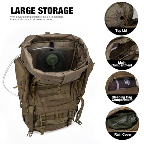 Mardingtop 60L Military Internal Frame Backpack for Hiking,Camping,Hunting,Rucksack Backpack with Rain Cover - Image 4