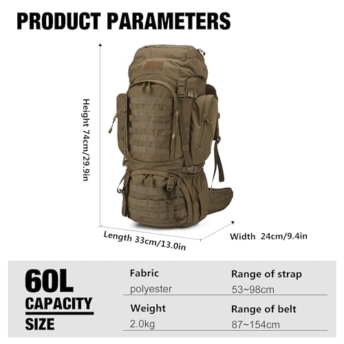 Mardingtop 60L Military Internal Frame Backpack for Hiking,Camping,Hunting,Rucksack Backpack with Rain Cover - Image 2