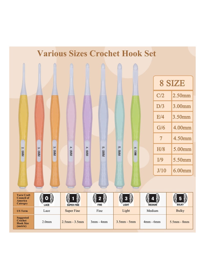 KASTWAVE 8Pcs Plastic Crochet Hooks Sets Soft Grip, Ergonomic Crochet Hooks, Colourful Crochet, 2.5mm, 3.0mm, 3.5mm, 4.0mm, 4.5mm, 5.0mm, 5.5mm, 6.0mm, for Arthritic Hands, Beginners  - Image 4