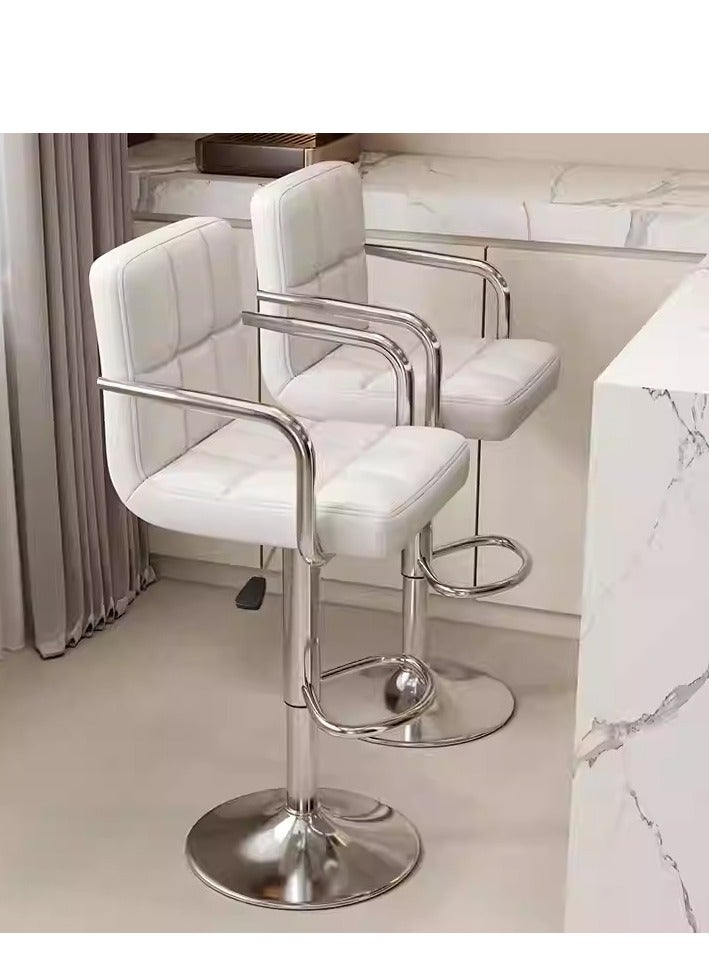 Modern Height Adjustable Bar Stool, PU Leather Swivel Counter Chair with Back Support, 360 Degree Rotation, Hydraulic Lift, White Cushioned Seat for Kitchen Island (White, 1 PC) - Image 1