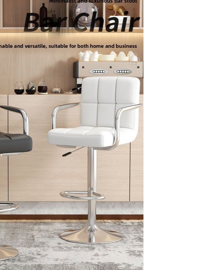 Modern Height Adjustable Bar Stool, PU Leather Swivel Counter Chair with Back Support, 360 Degree Rotation, Hydraulic Lift, White Cushioned Seat for Kitchen Island (White, 1 PC) - Image 2