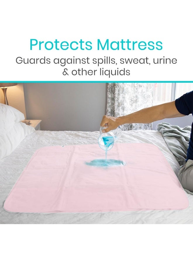 Vive Washable Incontinence Bed Pad - Heavy Duty, Waterproof Overnight Urinary Mattress Protector - Reusable Dry Bed Wetting Underpad (34" x 52", Pink) - Image 3