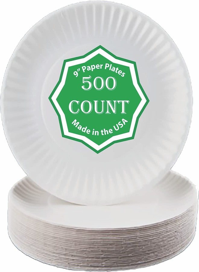 Concession Essentials 9 Inch Paper Plates Uncoated. Pack of 500 Plates. Everyday Disposable Plates., White - Image 1