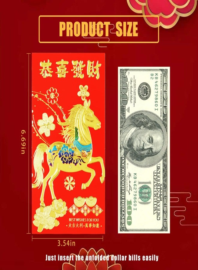 Tyalfrich Red Envelopes Chinese New Year, Lunar New Year Envelopes Chinese New Year Decorations Gifts 2026 Year of the Horse Red Envelope 18 Pcs Lucky Money Packets with 6 Gold Embossed Patterns (6.5 * 3.5in) - Image 2