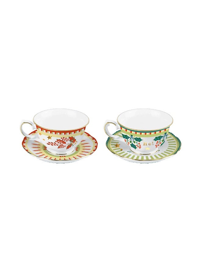 Baci milano Porcelain Tea Set 10 Pieces for 6 Persons – Mamma Mia Xmas Collection, Teapot, Sugar Bowl, Tea Cups, Oval Plate, Gift Cake Stand, Festive Tableware, Home, Gift, Italian Design by Baci Milano - Image 4