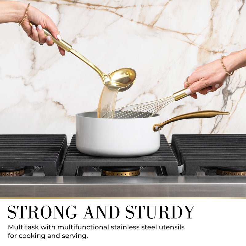 styled settings 7-Piece Beige & Gold Kitchen Utensils Set â€“ Non-Toxic Silicone & Stainless Steel Tools for Cooking, Serving, & Hosting â€“ Ideal for Nonstick Cookware & Modern Kitchens, with Gold Utensil Holder - Image 4