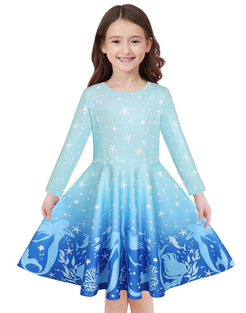 Quedoris Girls Twirly Printed Casual Party Dress Mermaid L - Image 1