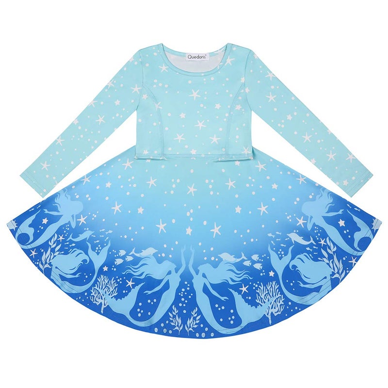 Quedoris Girls Twirly Printed Casual Party Dress Mermaid L - Image 3