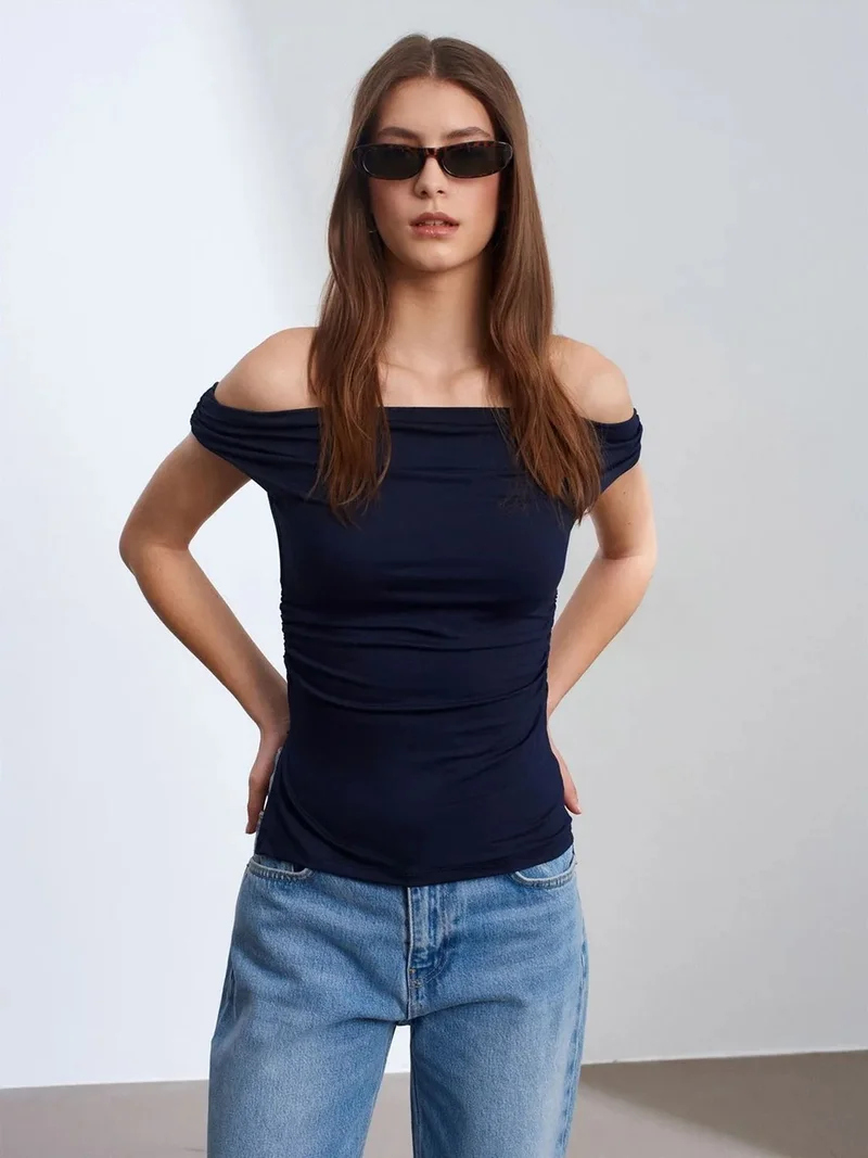 ديلفين Dilvin Women’s Off-shoulder Slim-fit Jersey Blouse