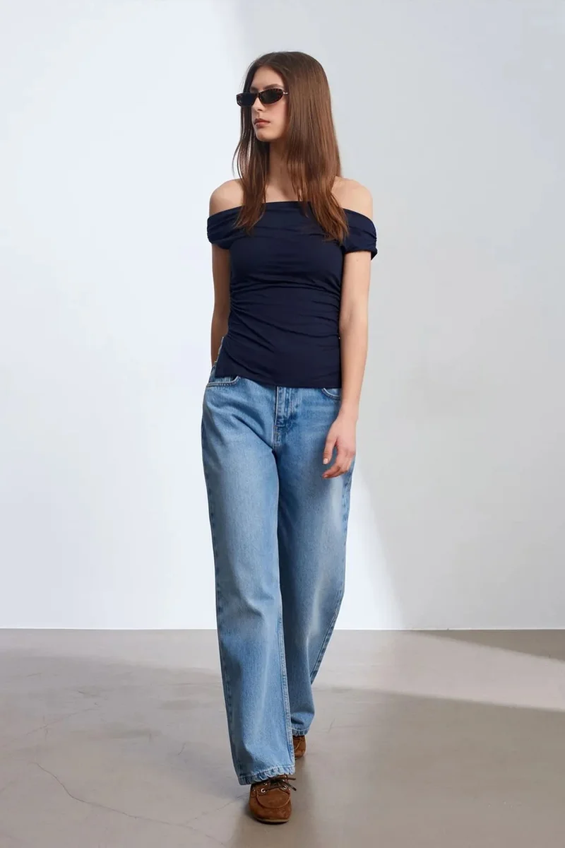Dilvin Navy Blue DILVIN Women’s Off-shoulder Slim-fit Jersey Blouse for Women | Best Price UAE