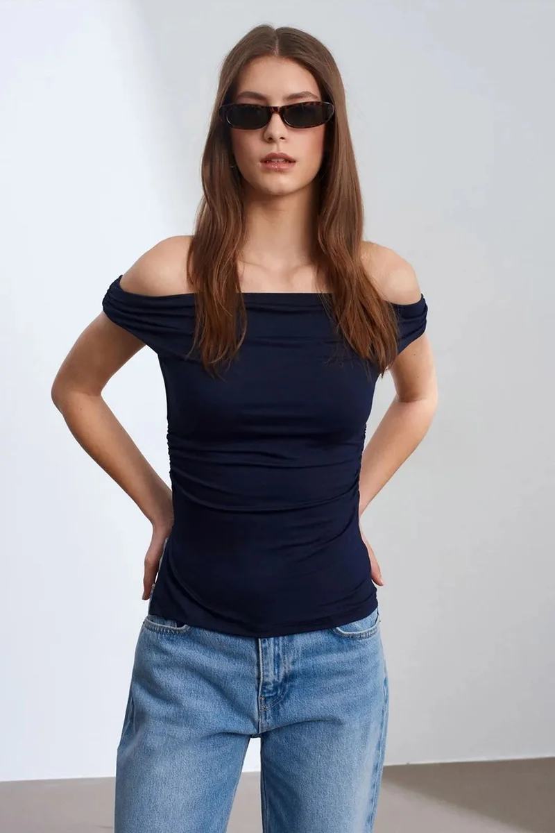 Dilvin DILVIN Women’s Off-shoulder Slim-fit Jersey Blouse