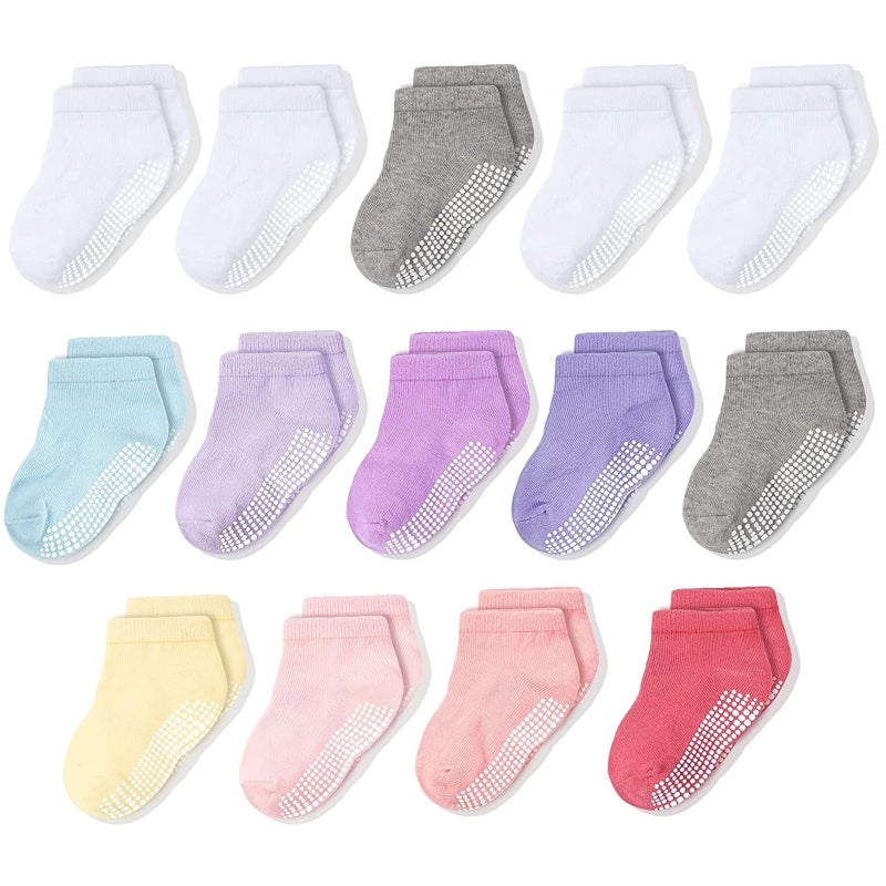 CozyWay Baby & Toddler Grip Socks - Non-Slip Baby & Toddler Socks - Soft Cotton Comfort for 12-18 Month Infants - Reinforced Toe for Little Feet - Low-Cut 1T-3T, Pink/White/Gray, Pack of 14 - Image 1