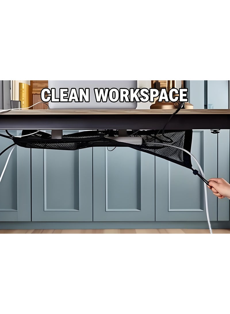 Under Desk Cable Management Net Cord Organizer for Desk Wire Storage & Cable Hiding Solution for Home Office Gaming Setup Black - Image 5