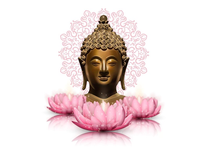 DivineDesigns PVC Vinyl Buddha Lotus Flowers Wall Sticker for Living Room Bedroom Office and All Type Wall Decoration (22X22) INCH Pack of 1 - Image 2