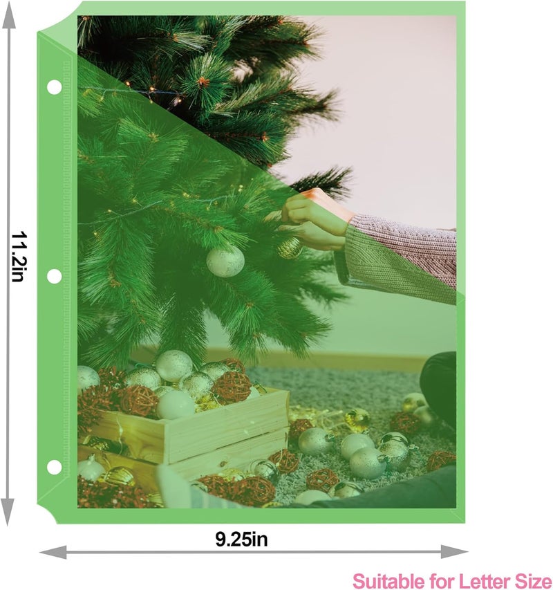 Seashell 25 Pack Poly Translucent Slash File Jacket,3 Hole Punch Binder Organizer Pockets,Letter Size, Assorted Colors,Plastic Binder Pockets Sleeves - Image 3