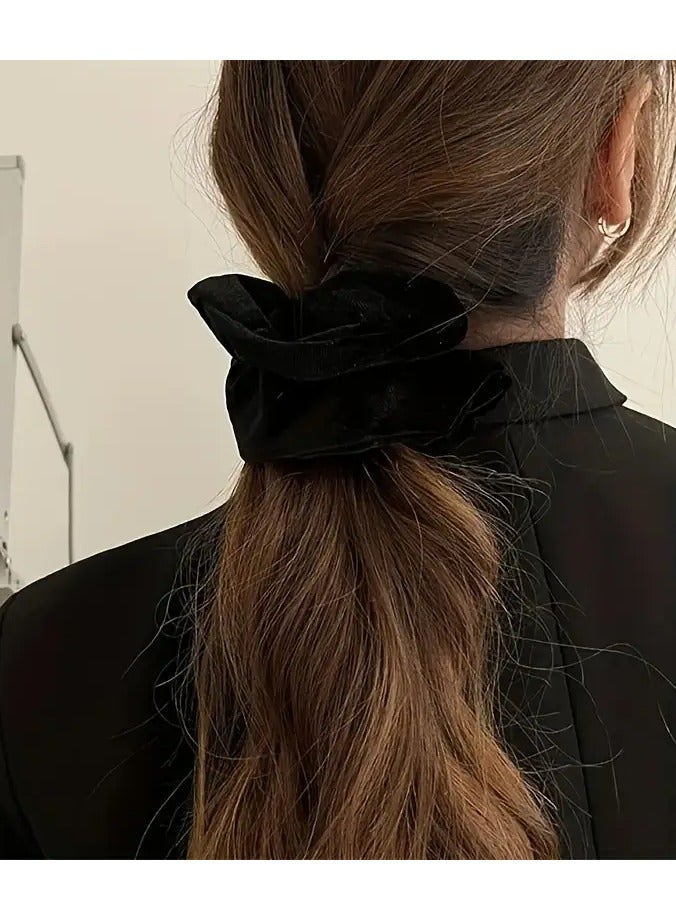 Ucanbe 4pcs Bohemian Style Velvet Hair Ties - Soft Elastic Ponytail Holders with Black Bow, Solid Color Floral Design for Women, Perfect for Running & Autumn/Winter Hairstyles, Autumn Winter Accessories | Plush Hair Bands | Scalloped Edges Design, Hair Accessories - Image 3